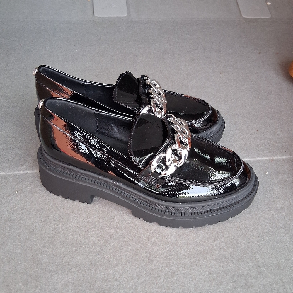 Vince Camuto Black and Silver Loafers with Chunky Sole